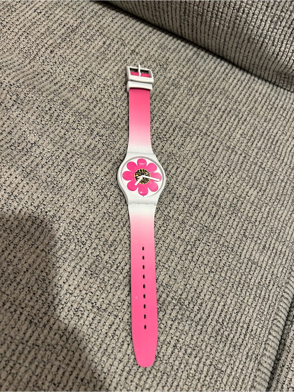 Swatch White Case Pink Gradient Flower Power Watch